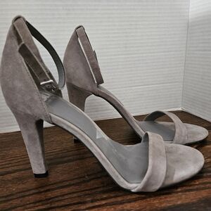 Gianni Bini Light Gray Suede Single-Strap Ankle-Heel Sandals